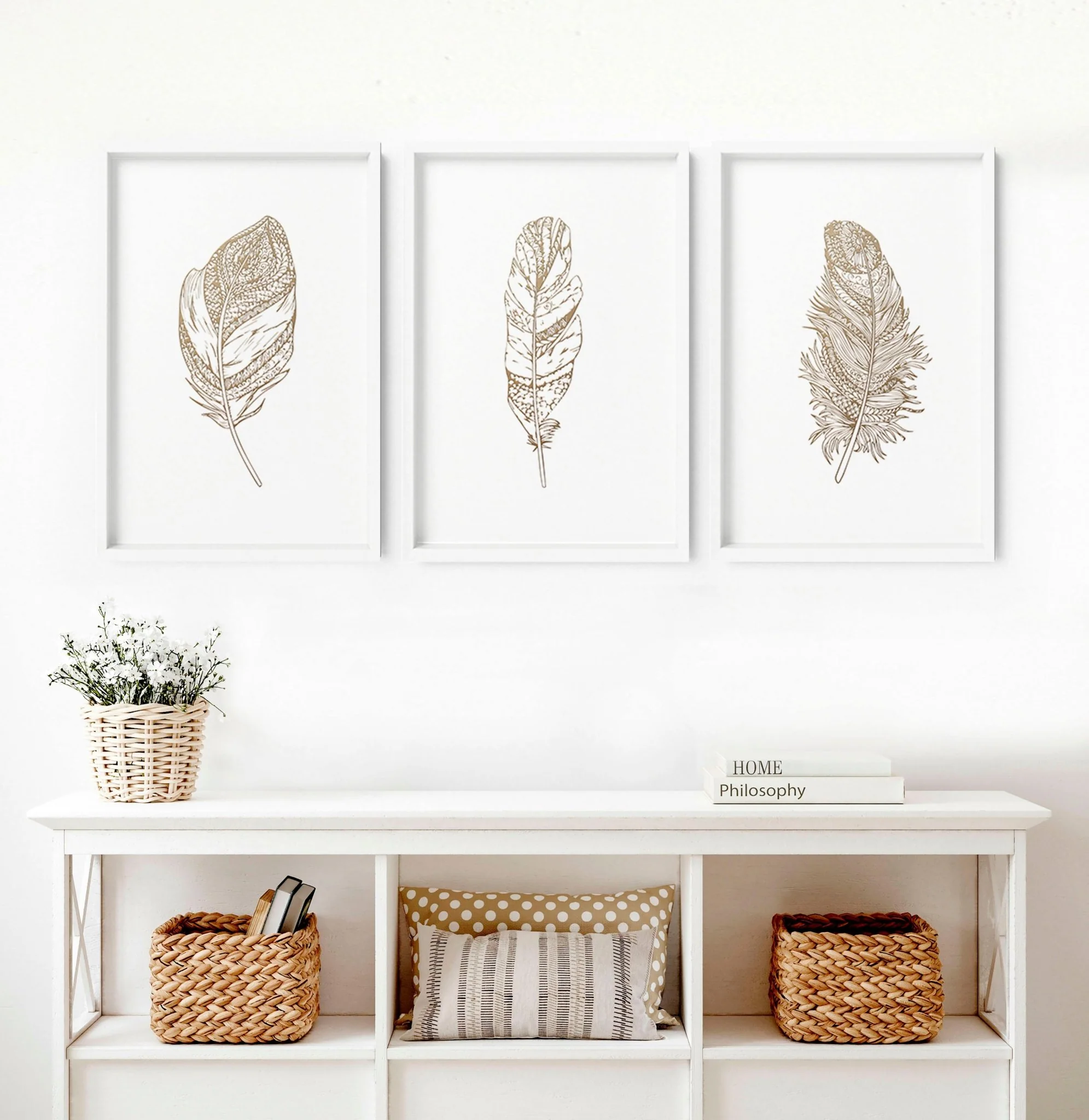 Gold artwork for living room | set of 3 Feathers wall art prints - Image 4