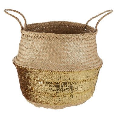 Gold Sequin Medium Seagrass Basket - Image 4