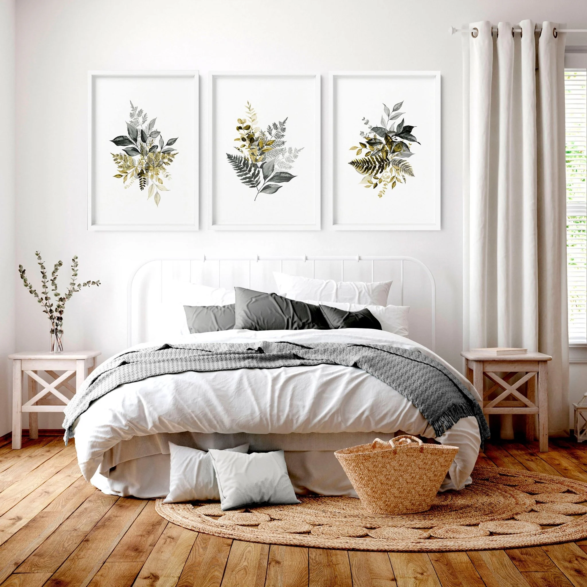 Grey paintings for bedroom | set of 3 wall art prints