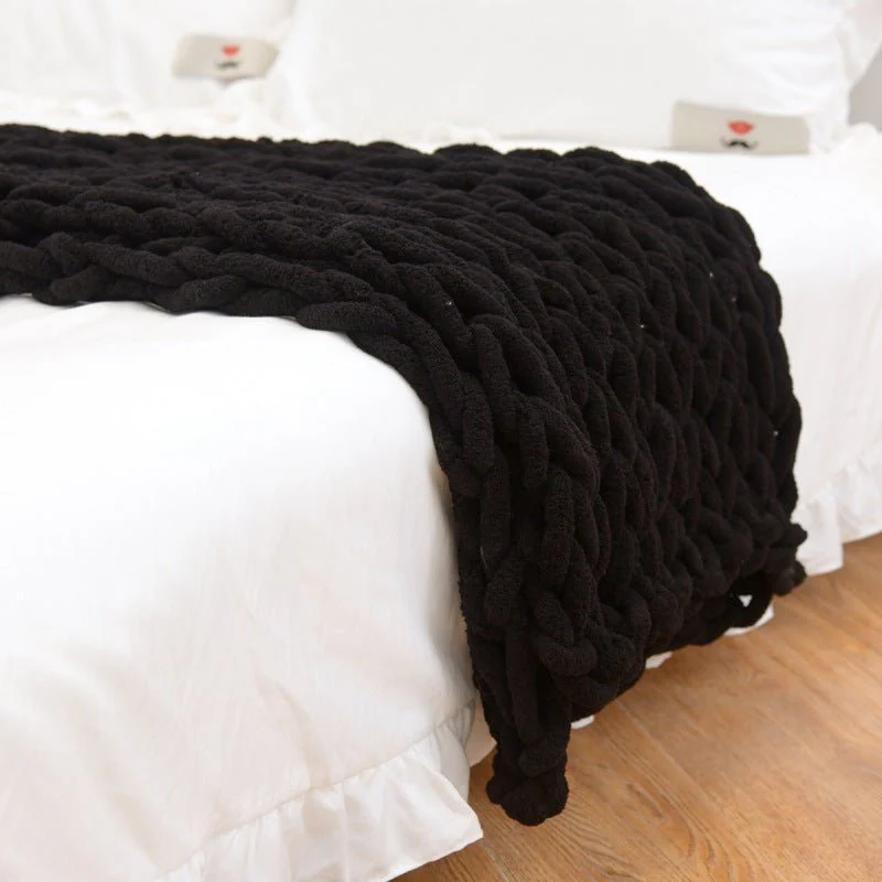 Handmade Coarse Yarn Knitted Chenille Rod Knitted Yarn Sofa Cover Blanket - Image 3