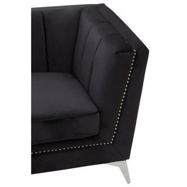 Hansa Three Seat Black Velvet Sofa - Image 6