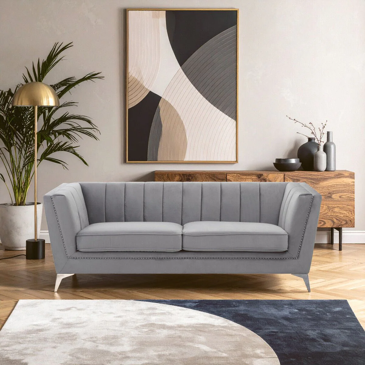 Hansa Three Seat Grey Velvet Sofa - Image 6