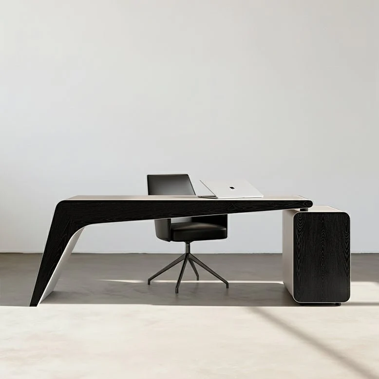 Hargrove Office Desk With Chest Of Drawers, Khaki & Black