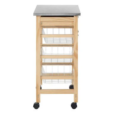 Harlow Glenn 3 Wire Baskets Pinewood Kitchen Trolley - Image 2
