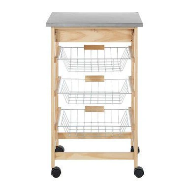 Harlow Glenn 3 Wire Baskets Pinewood Kitchen Trolley - Image 3
