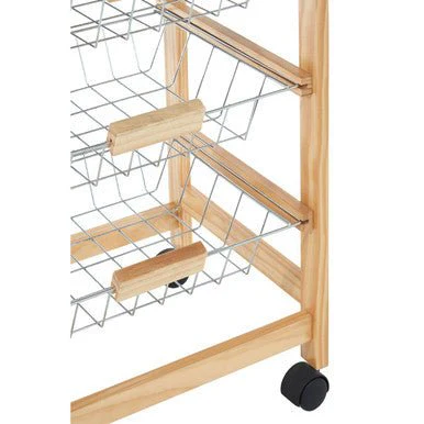 Harlow Glenn 3 Wire Baskets Pinewood Kitchen Trolley - Image 5