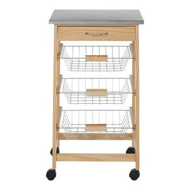 Harlow Glenn 3 Wire Baskets Pinewood Kitchen Trolley - Image 6