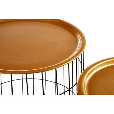 Hege Set Of 2 Brass Finish Top And Black Wire Basket Tables - Image 2