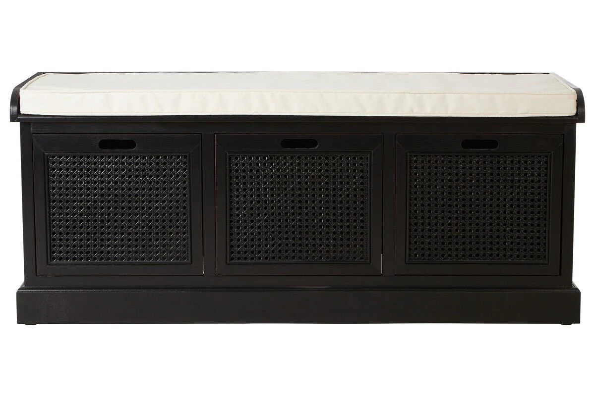 Heritage Black Three Drawer Storage Bench with Cushion - Image 2