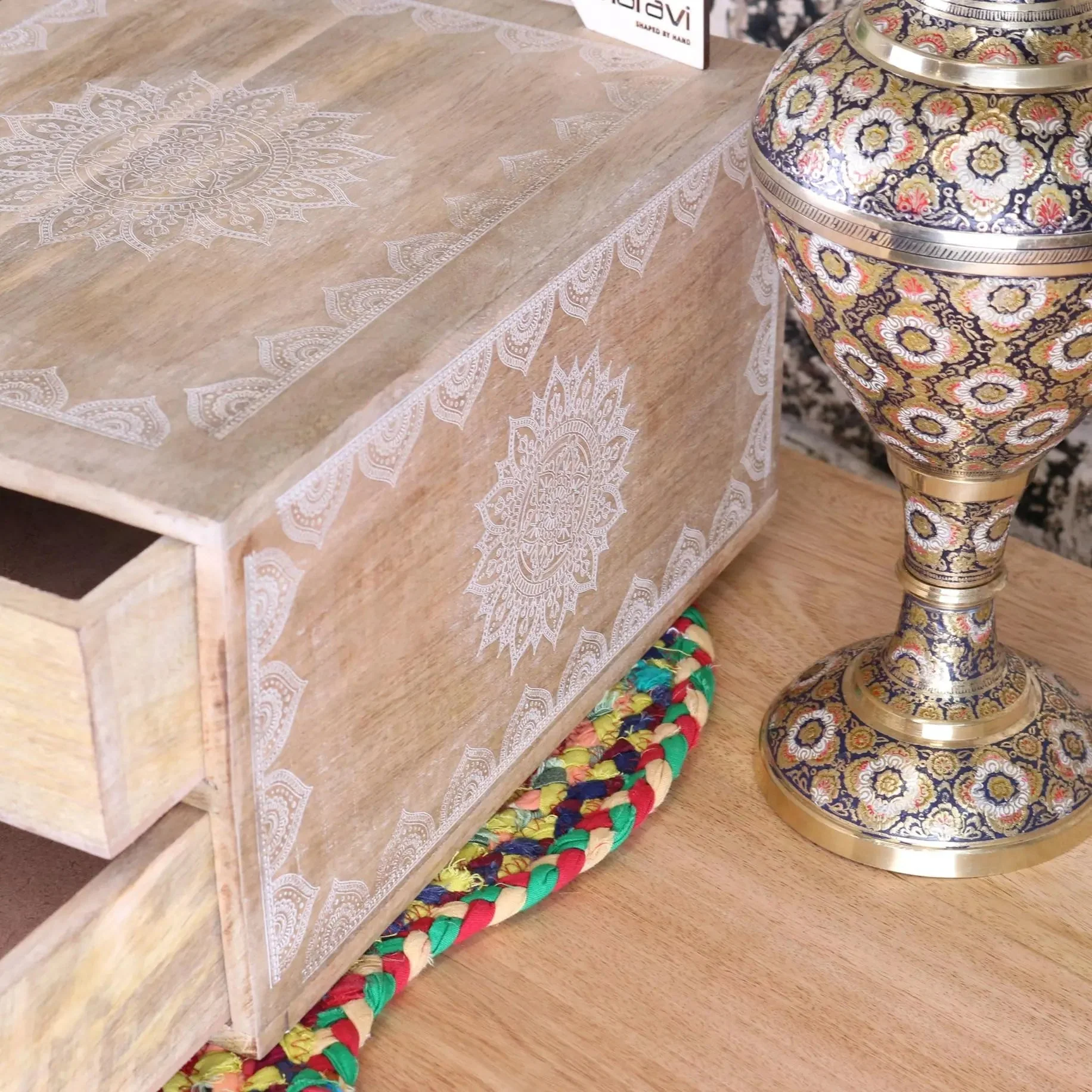 Hijla A4 Wooden Box Filing 2 Drawers Mandala Design - Image 3