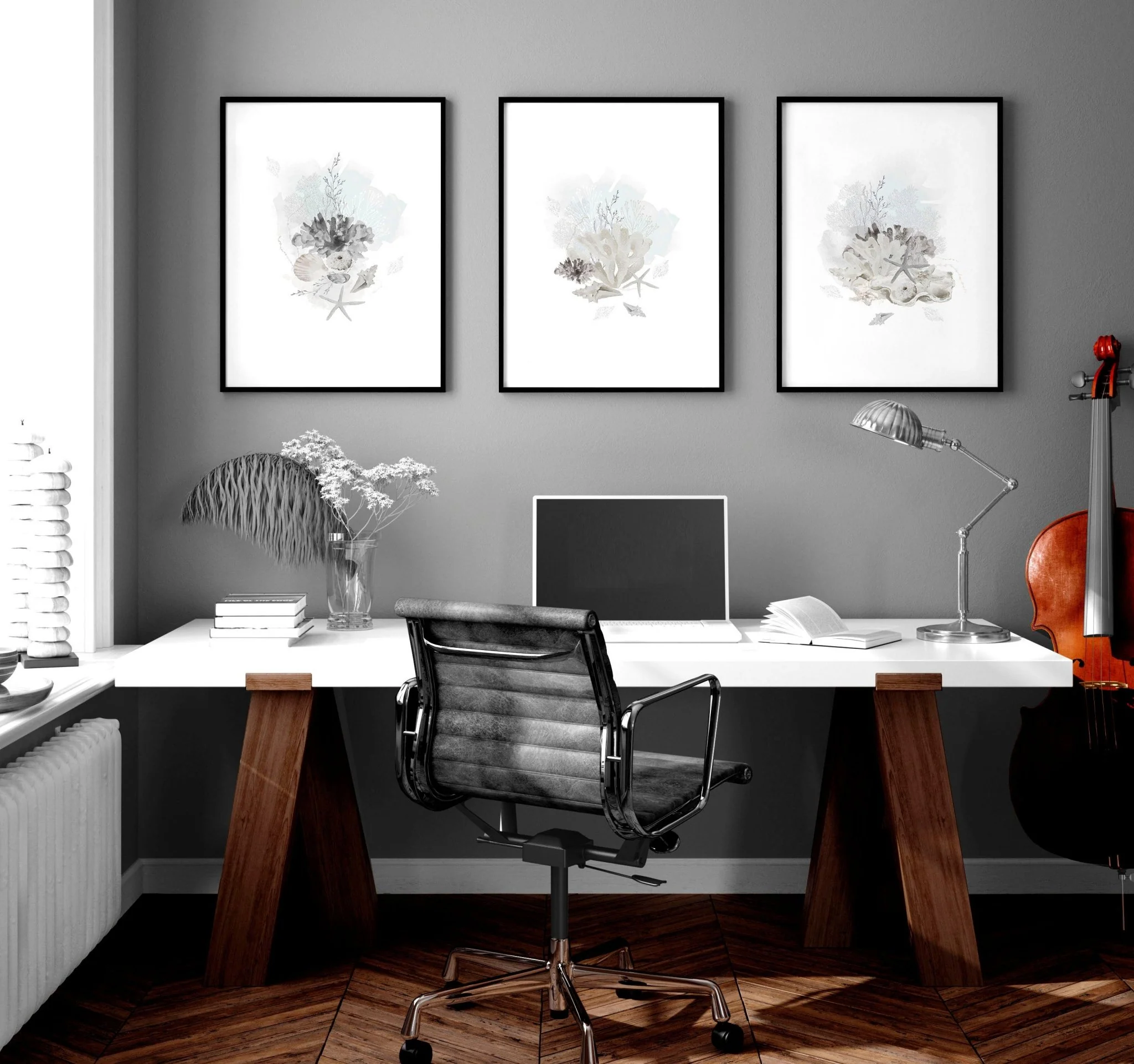 Home Office wall art | set of 3 Coastal Seashells artwork prints - Image 3