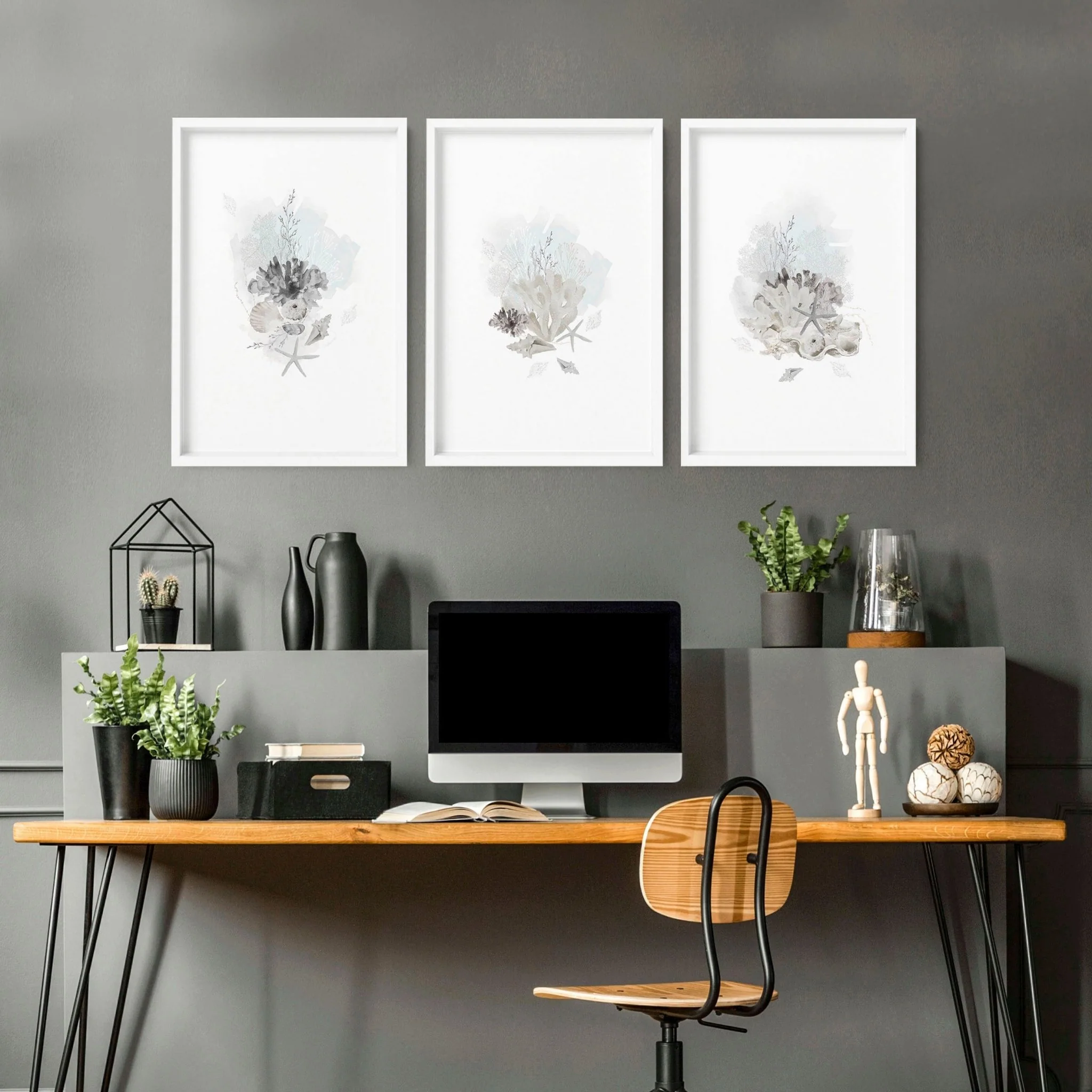 Home Office wall art | set of 3 Coastal Seashells artwork prints - Image 4