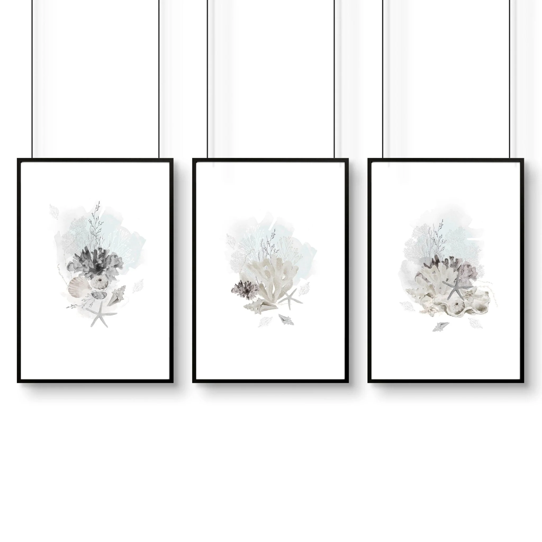 Home Office wall art | set of 3 Coastal Seashells artwork prints - Image 8