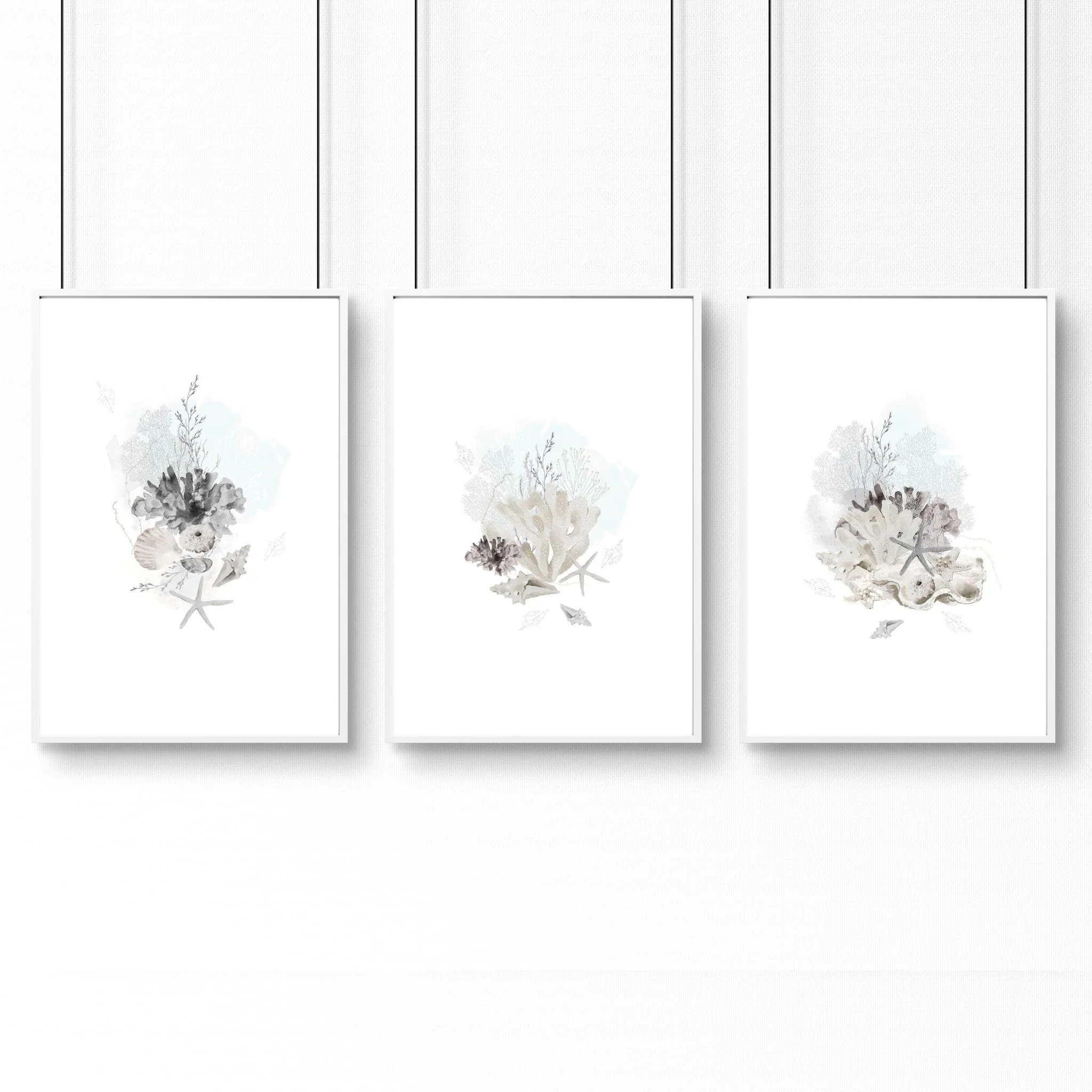 Home Office wall art | set of 3 Coastal Seashells artwork prints - Image 9