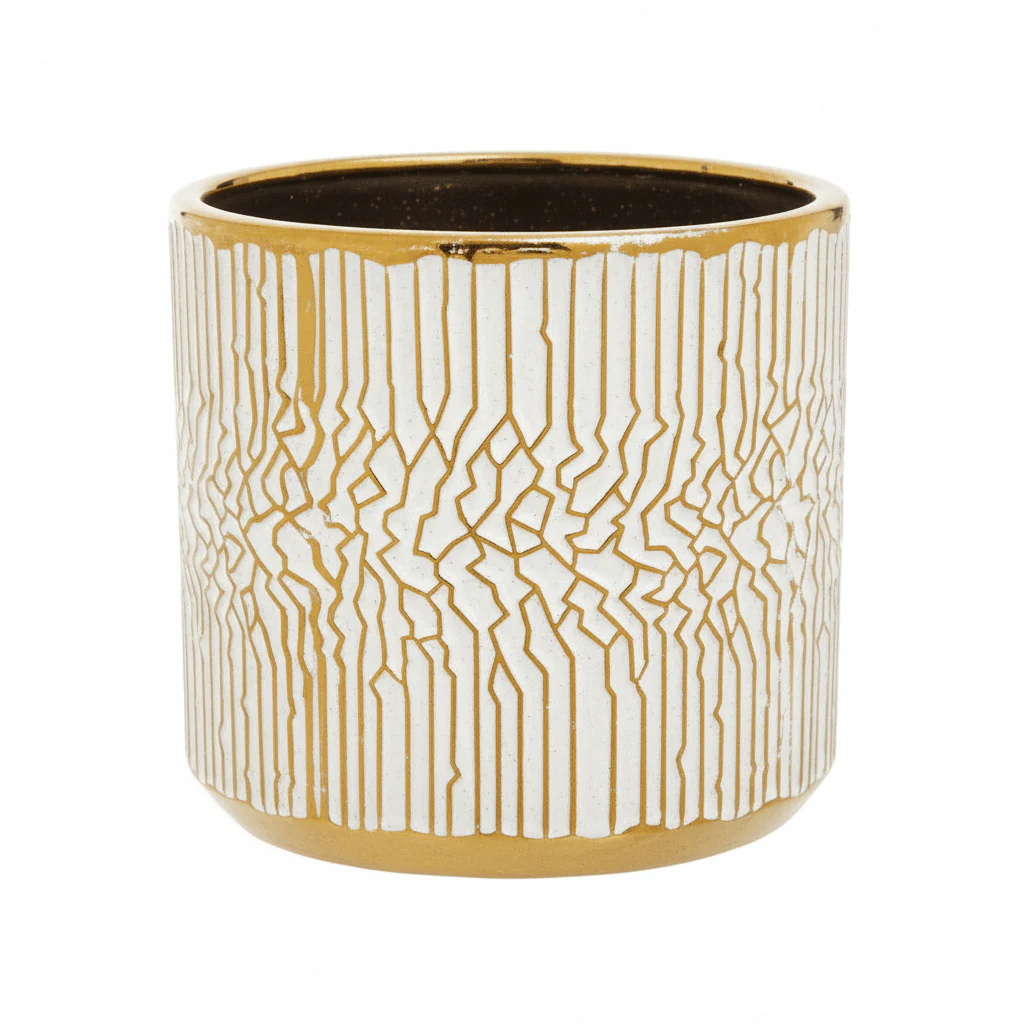 Honna Small White Gold Ceramic Planter