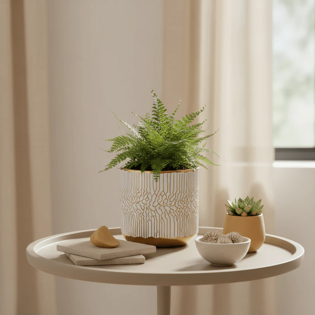 Honna Small White Gold Ceramic Planter - Image 4