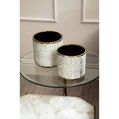 Honna Small White Gold Ceramic Planter - Image 6