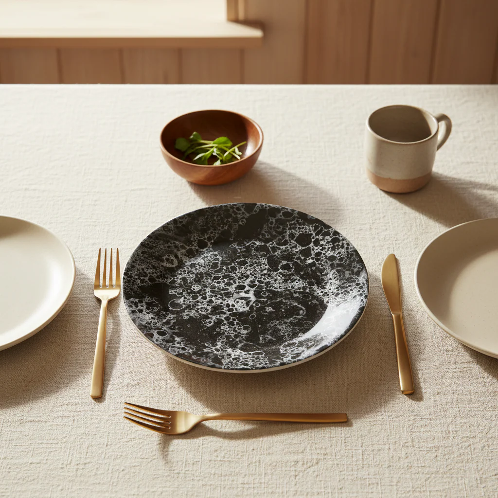 Hygge Black Marble Effect Dinner Plate - Image 3