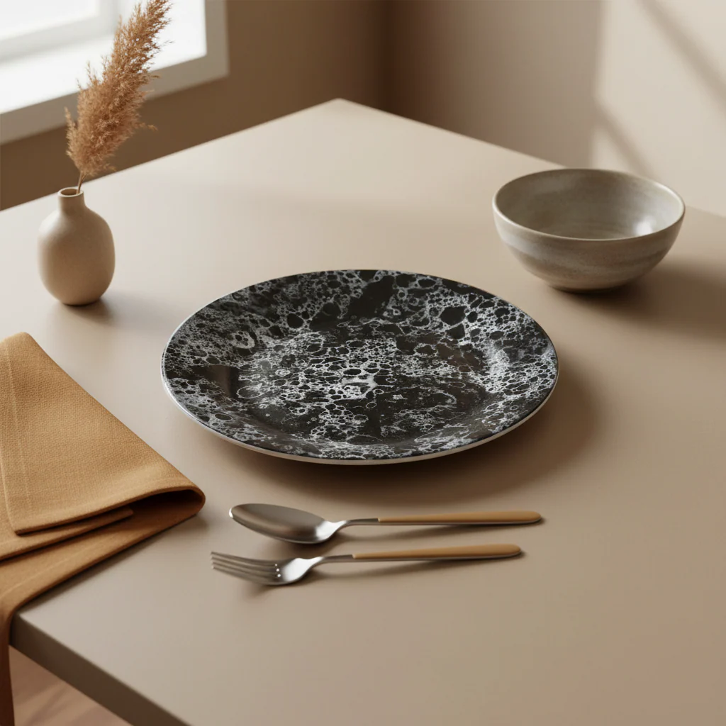 Hygge Black Marble Effect Dinner Plate - Image 4