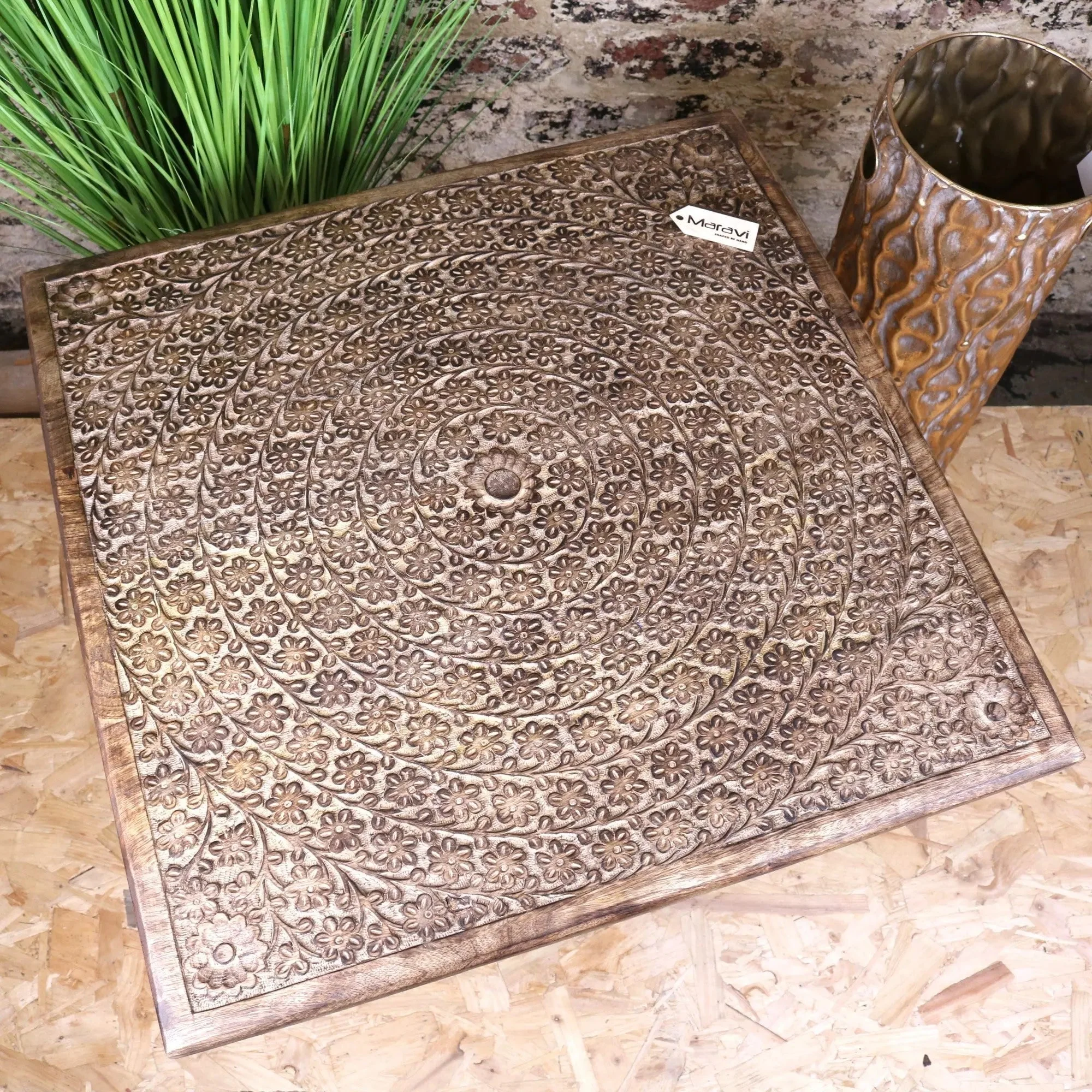 Ibra Large Side Table Burnt Mango Wood Hand Carved - Image 2
