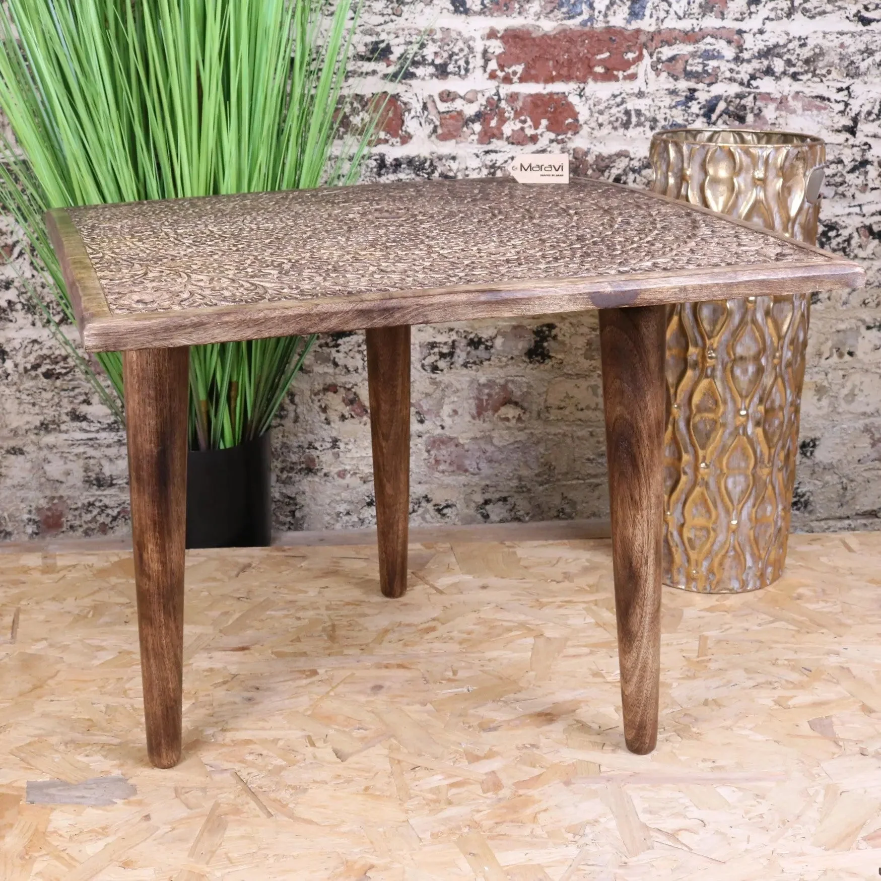Ibra Large Side Table Burnt Mango Wood Hand Carved - Image 5