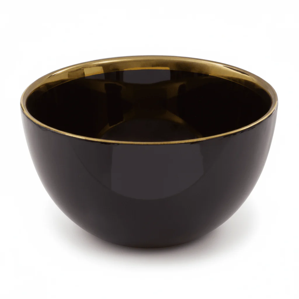 Ida Black Glass Bowl with Gold Rim