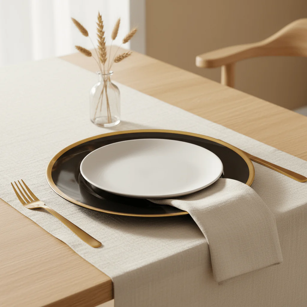 Ida Black Glass Charger Plate with Gold Rim - Image 3