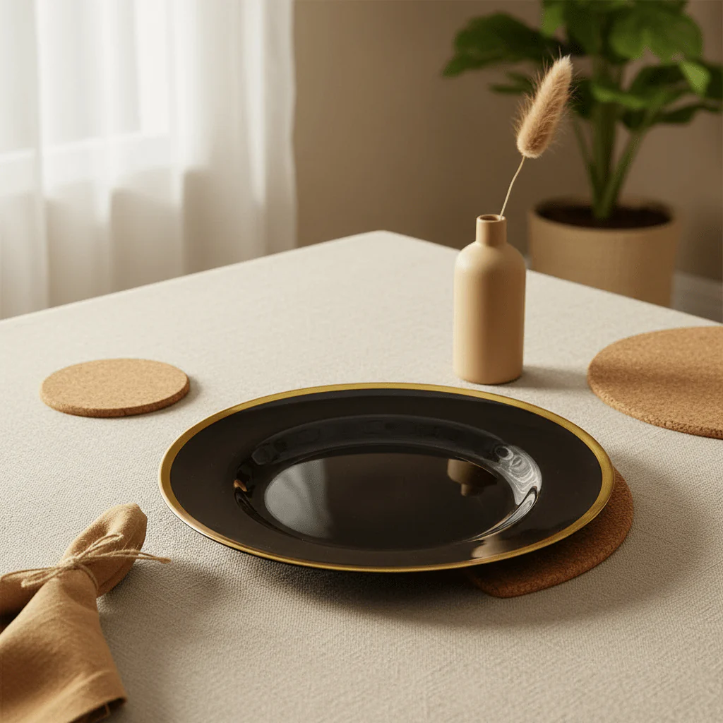 Ida Black Glass Charger Plate with Gold Rim - Image 4