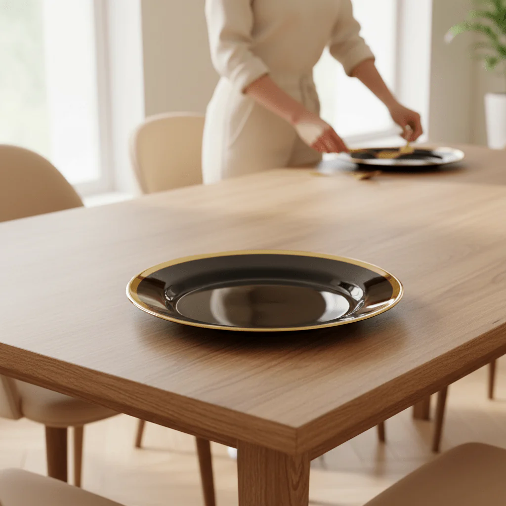 Ida Black Glass Side Plate with Gold Rim - Image 2