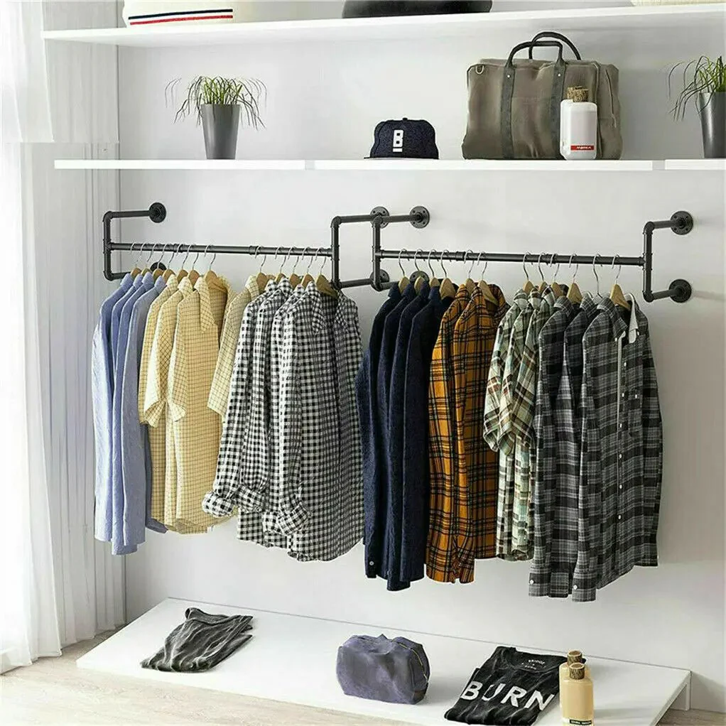 Industrial Pipe Clothing Rack, Heavy Duty, Wall Mounted, Garment Bar, Open Wardrobe Storage, Adjustable, 90 cm, 135 cm, 108cm - Image 3