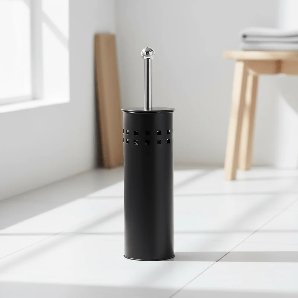 Indy Matt Black Square Design Toilet Brush Holder - Image 3