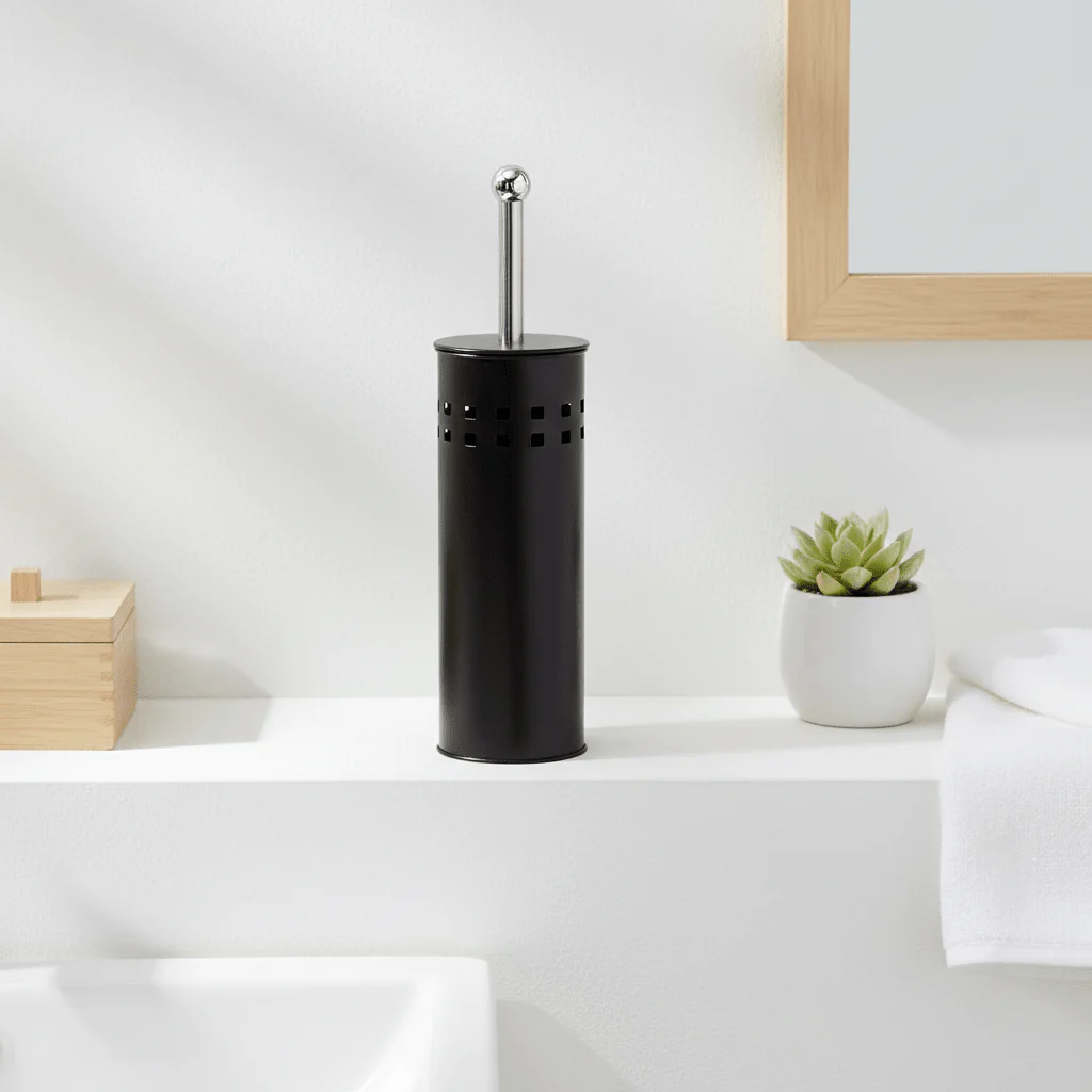 Indy Matt Black Square Design Toilet Brush Holder - Image 4