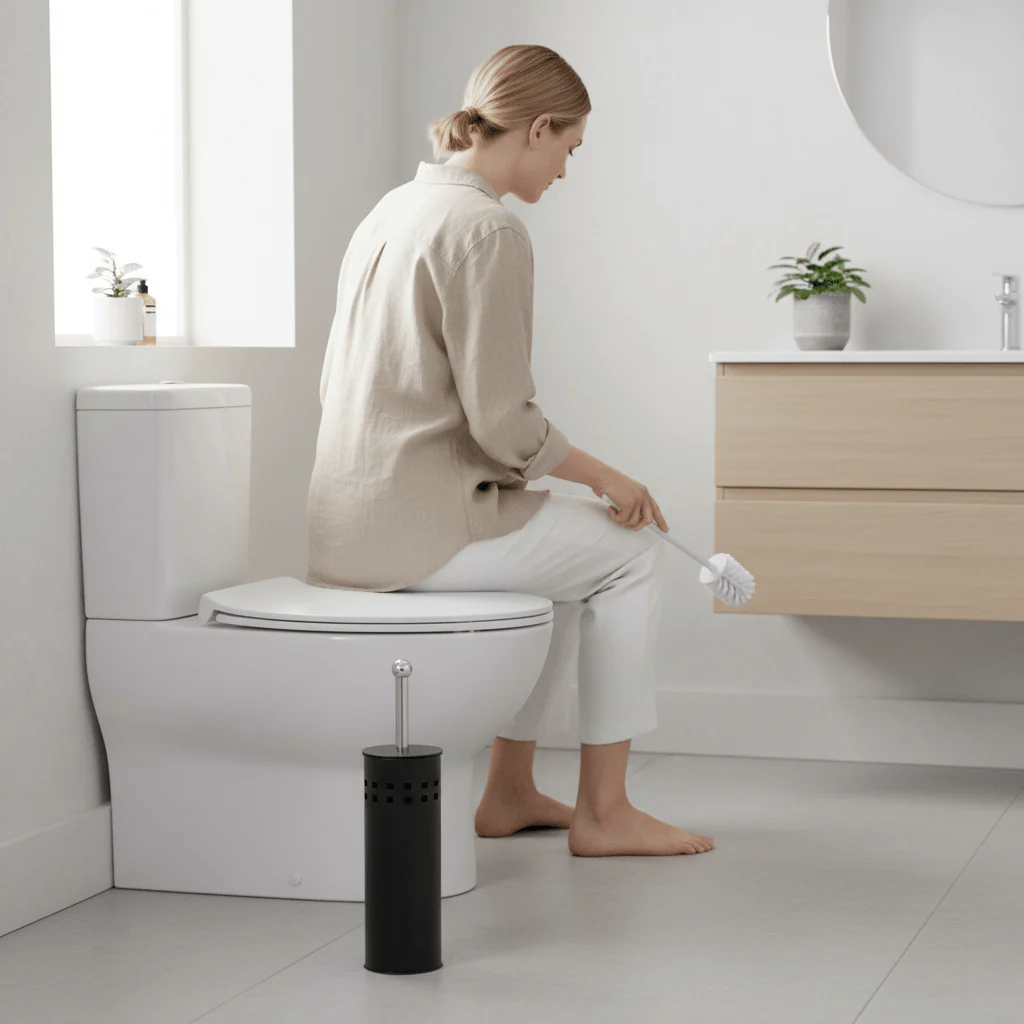 Indy Matt Black Square Design Toilet Brush Holder - Image 5