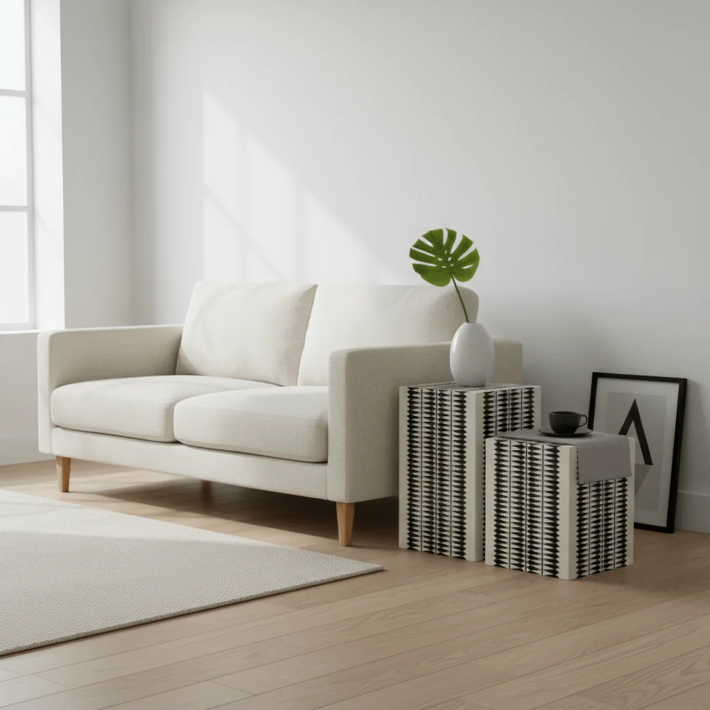 Issey Black And White Resin Table And Stool - Image 3
