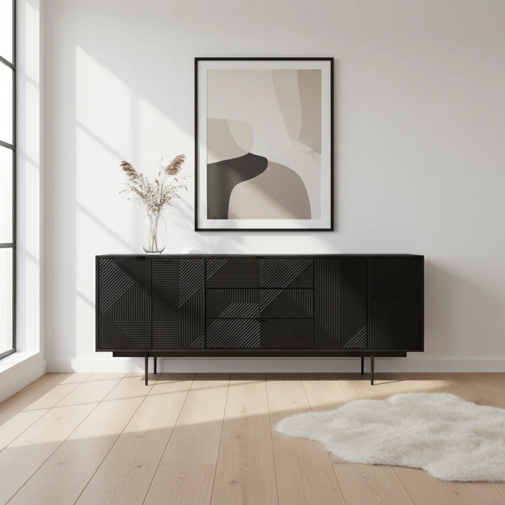 Jakara Black Wood Sideboard With Metal Legs - Image 3