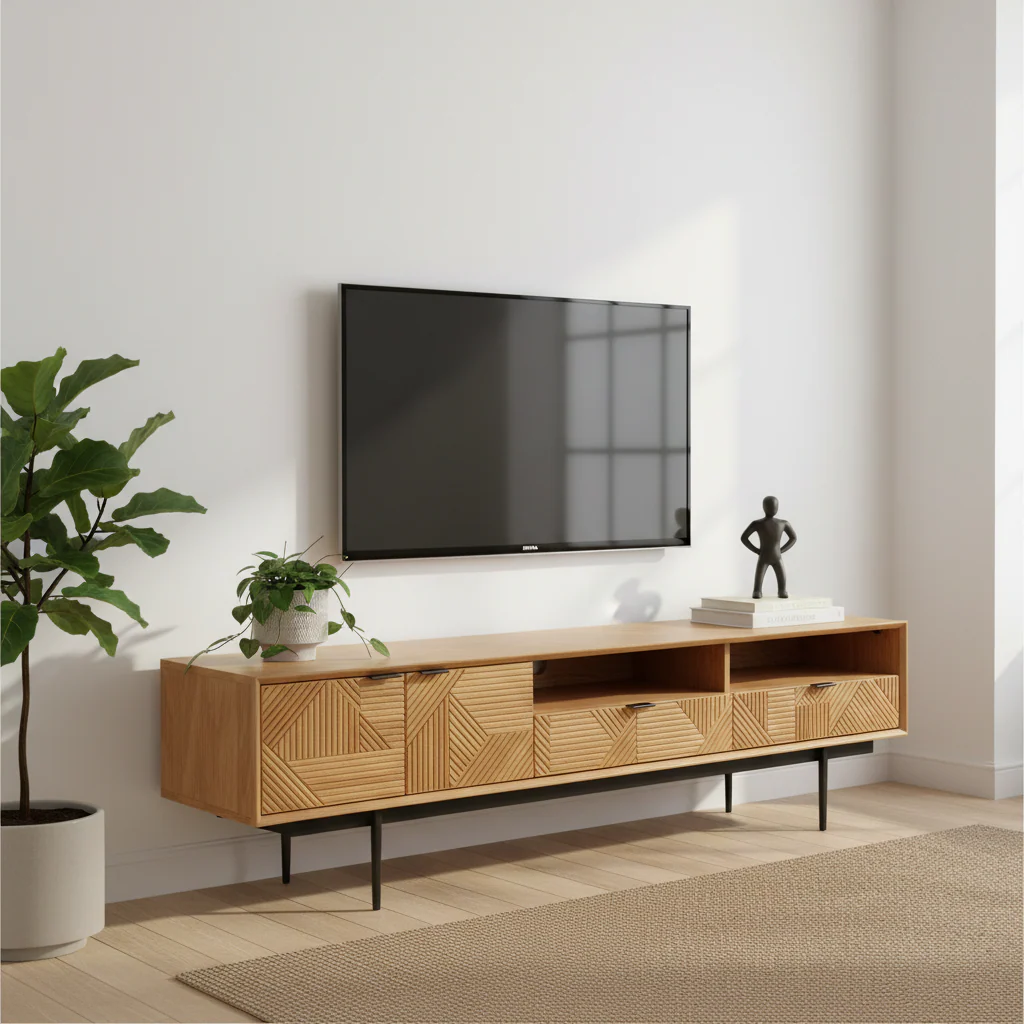 Jakara Natural Finish Wooden Media Unit - Image 3