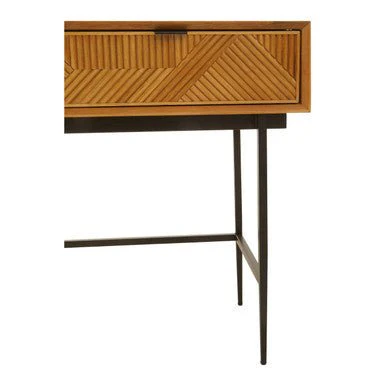 Jakara Two Drawer Natural Finish Console Table With Black Metal Legs - Image 10