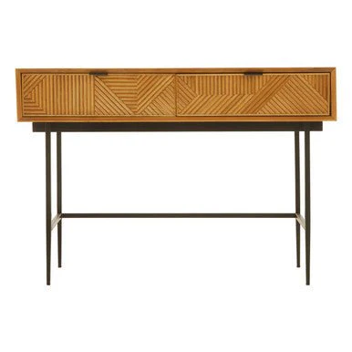 Jakara Two Drawer Natural Finish Console Table With Black Metal Legs - Image 12
