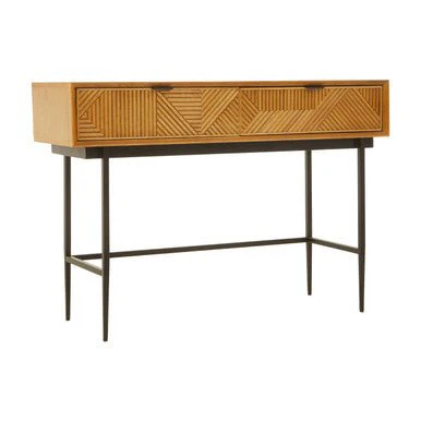 Jakara Two Drawer Natural Finish Console Table With Black Metal Legs - Image 5