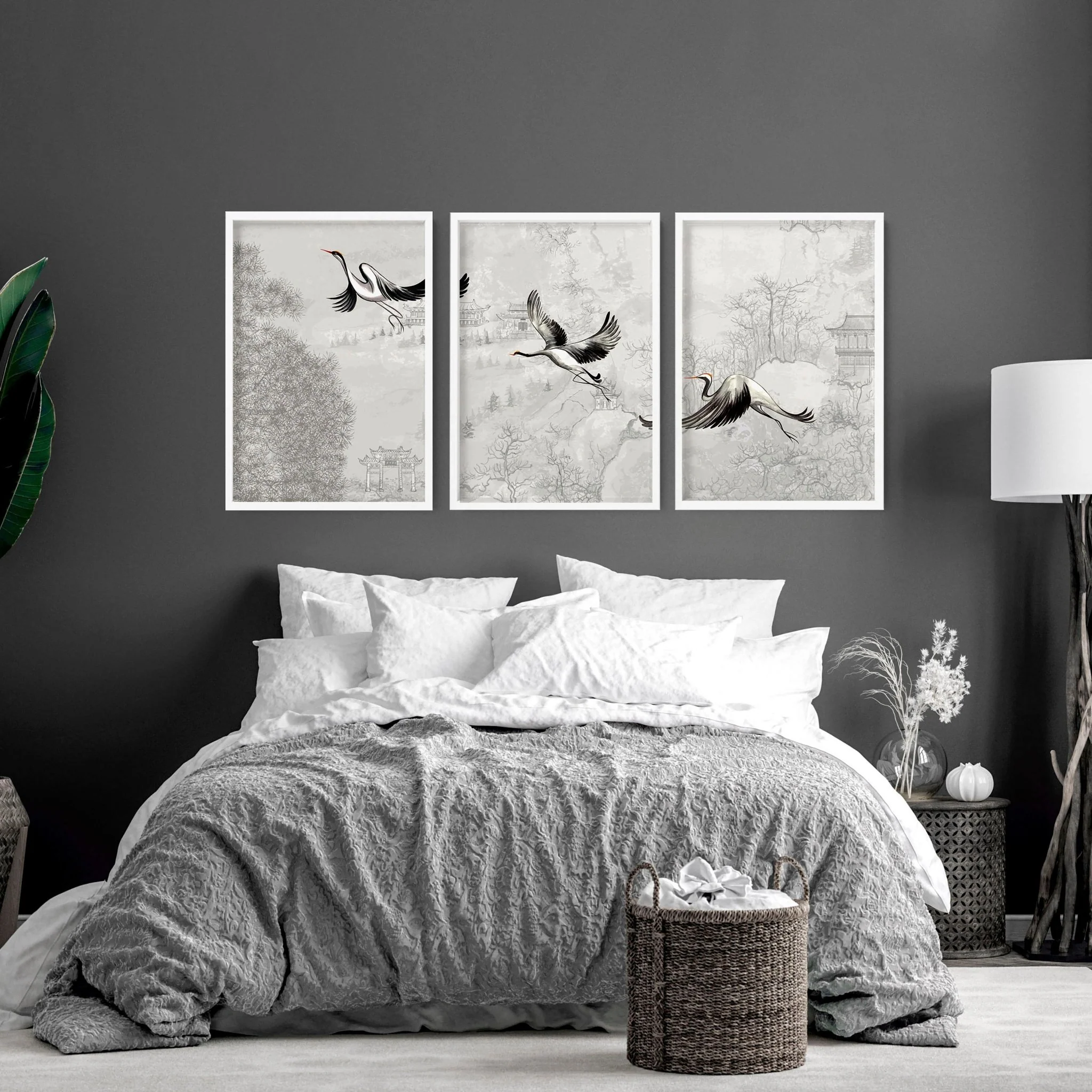 Japanese crane art | set of 3 Bedroom wall prints - Image 4