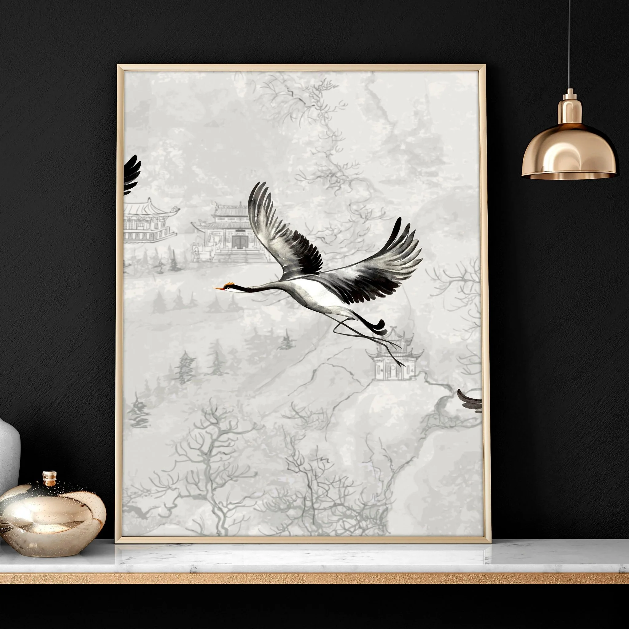 Japanese crane art | set of 3 Bedroom wall prints - Image 6