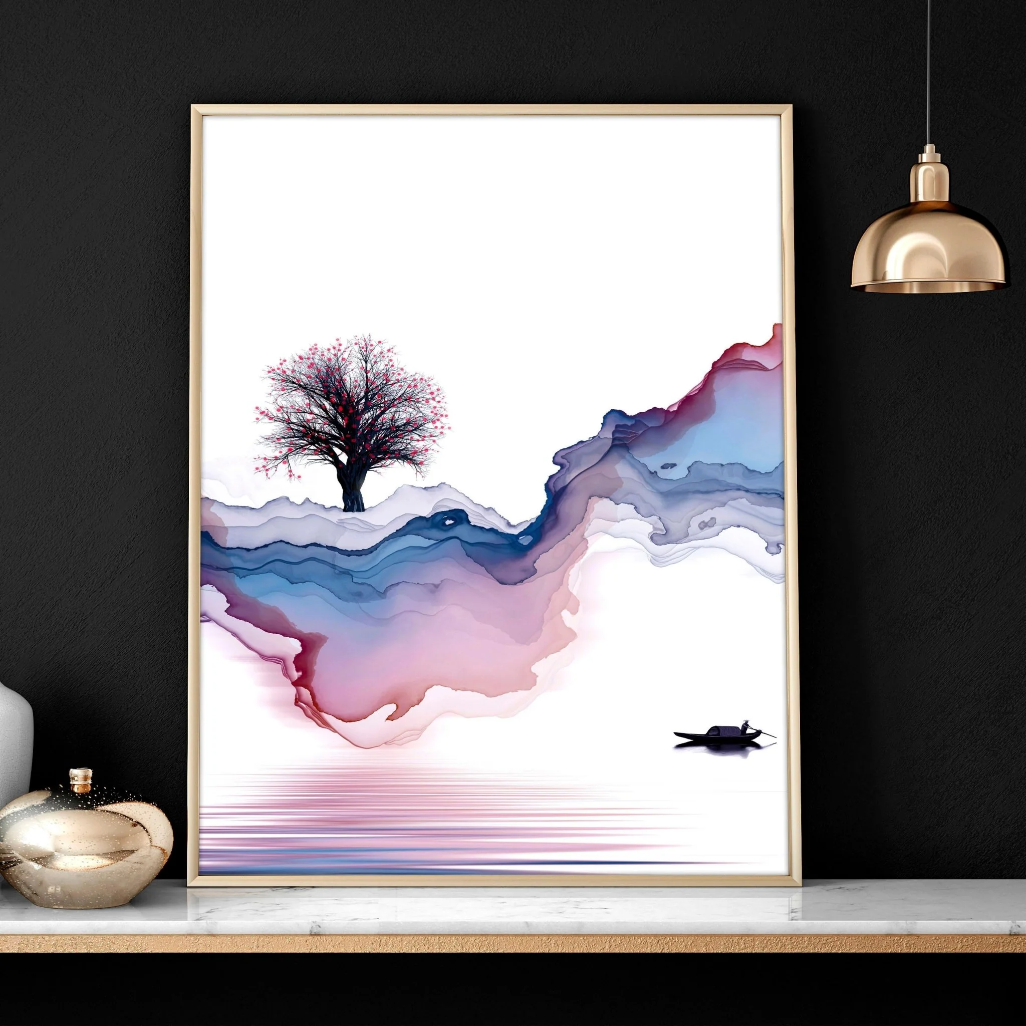 Japanese landscape paintings | set of 3 framed wall art - Image 4