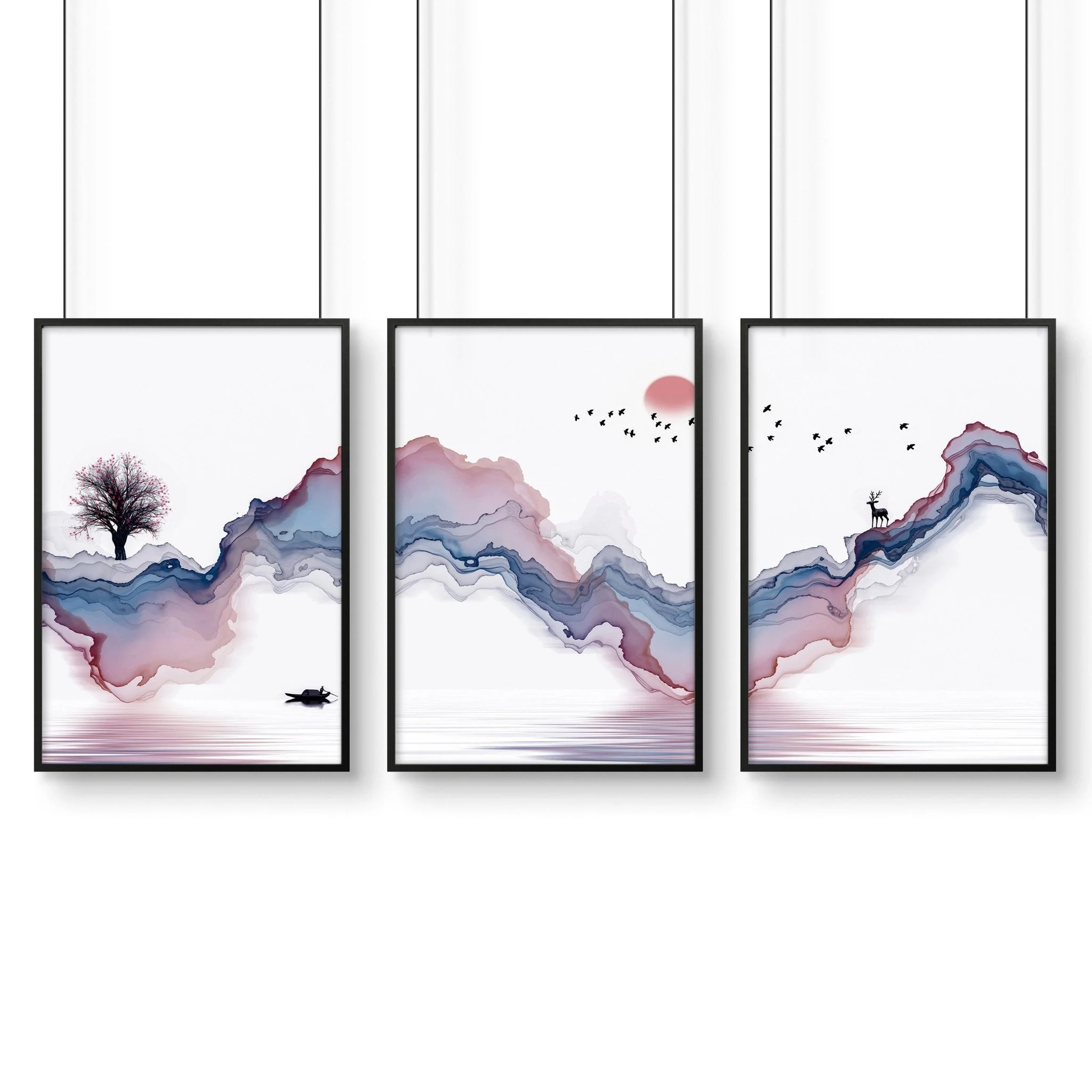 Japanese landscape paintings | set of 3 framed wall art - Image 7