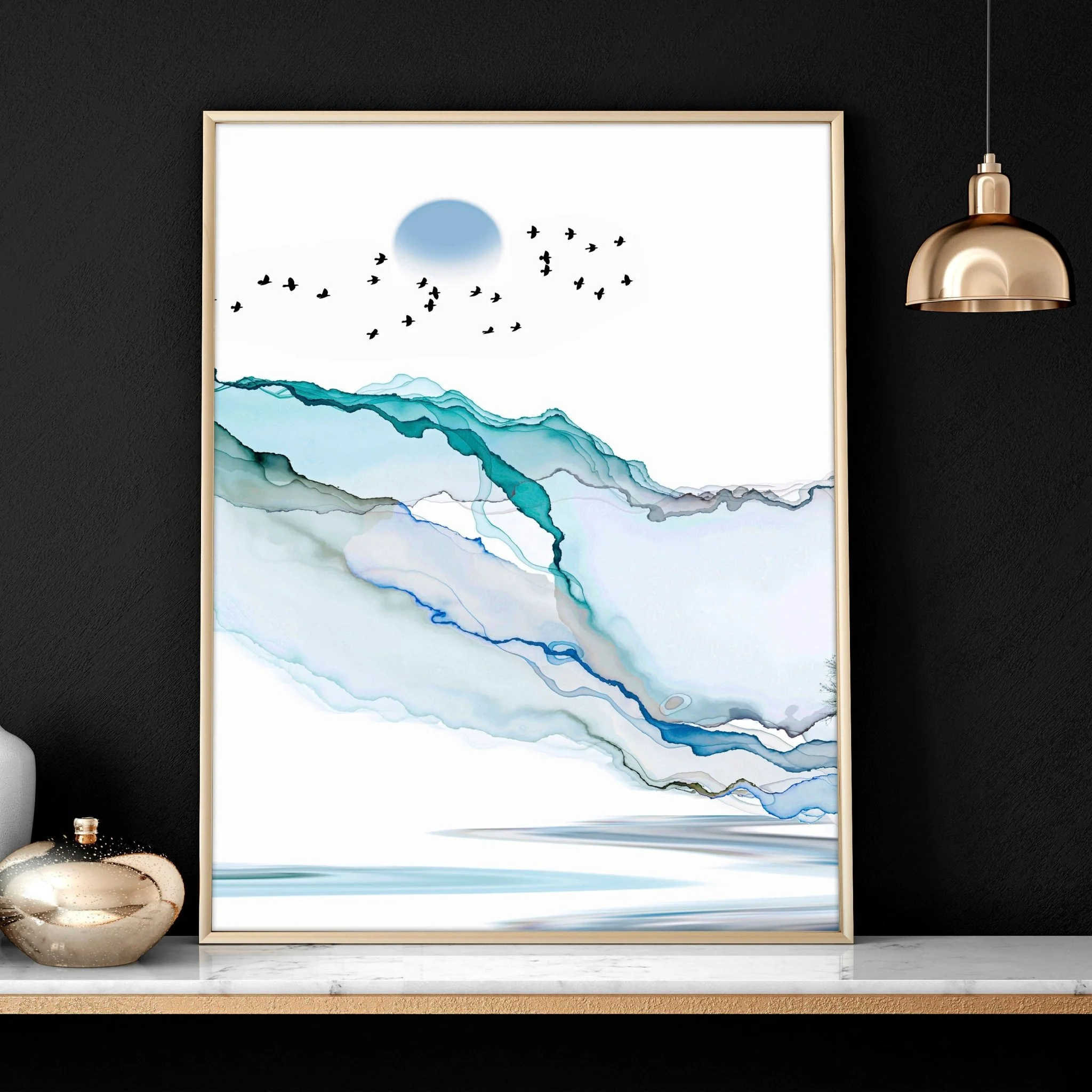 Art print set of 3 | Teal Japanese wall art print for living room - Image 4