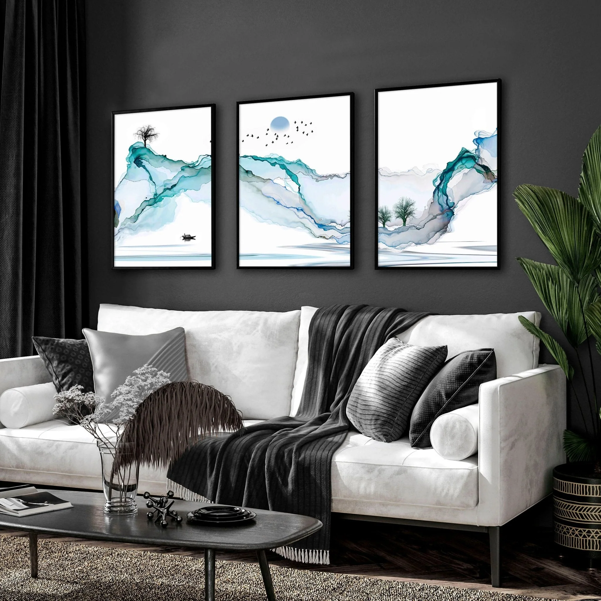 Art print set of 3 | Teal Japanese wall art print for living room - Image 7