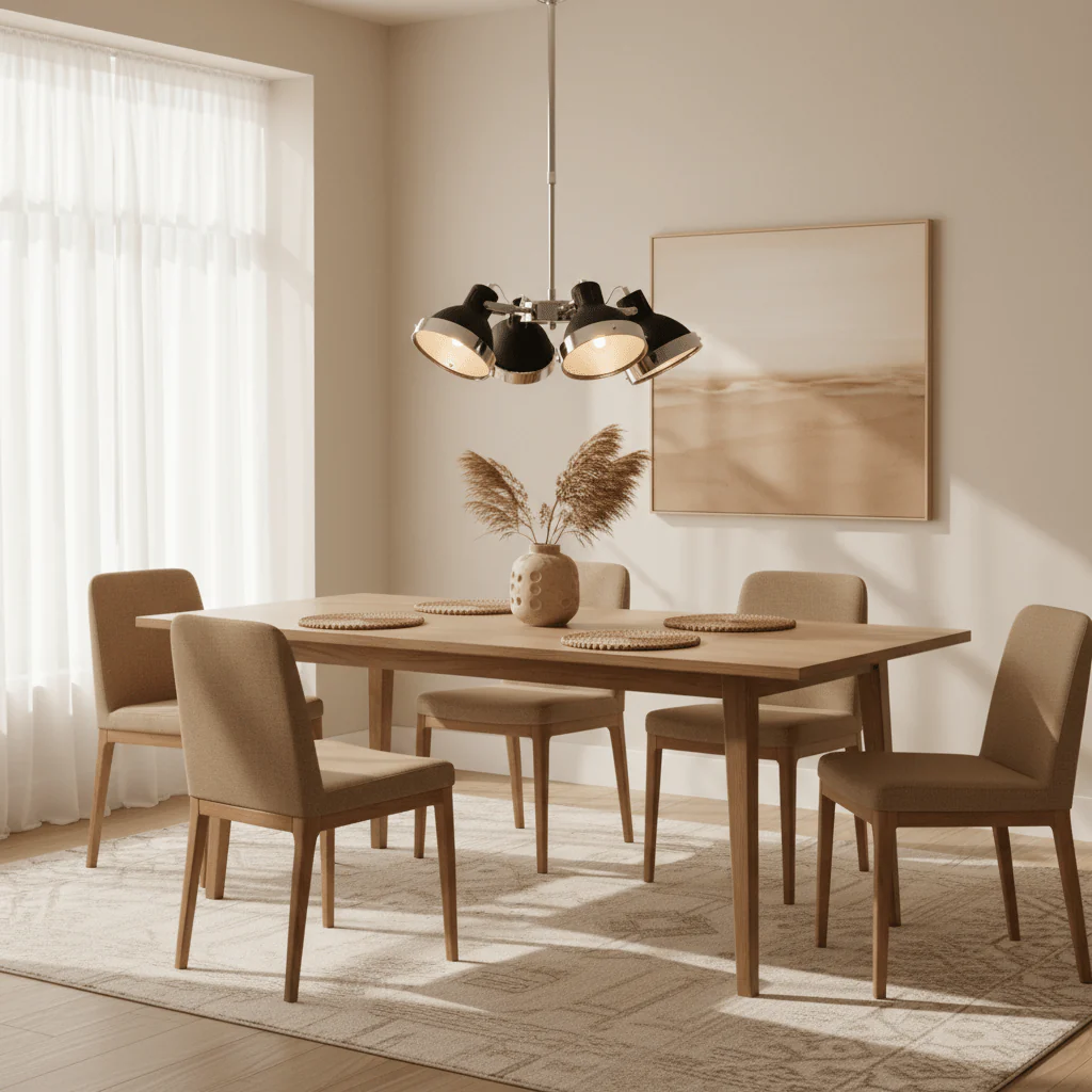 Jasper Black Shade and Chrome 4 Light Pendant Light - Image 4