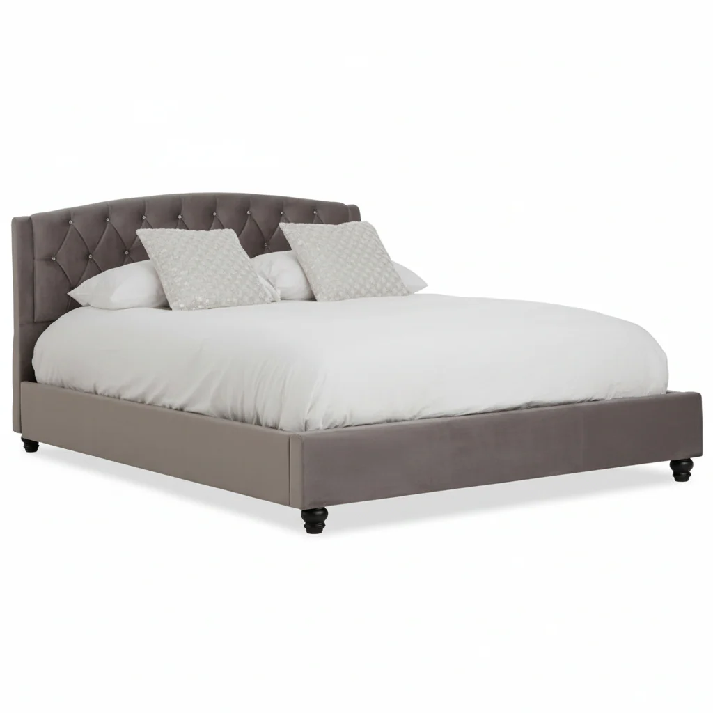 Josephine Grey Velvet King Bed
