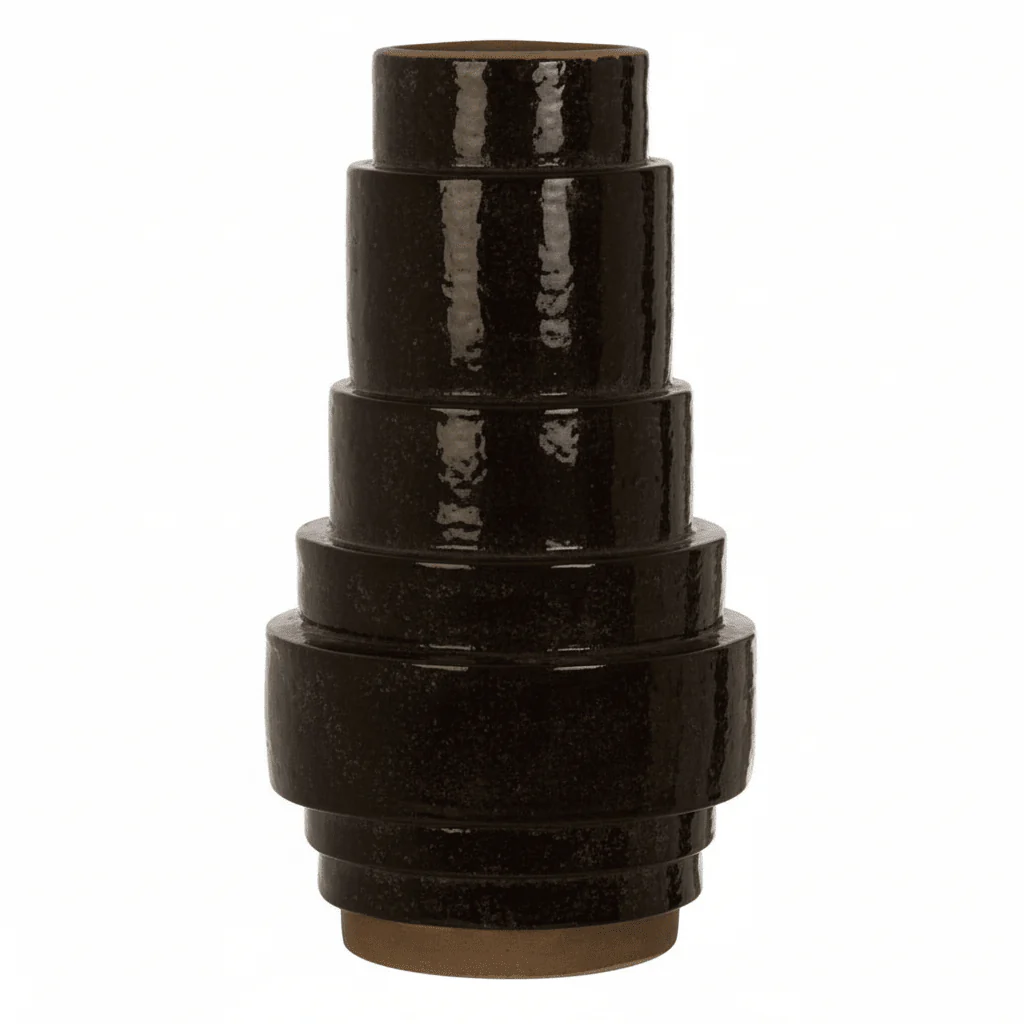 Kaga Black Earthenware Vase