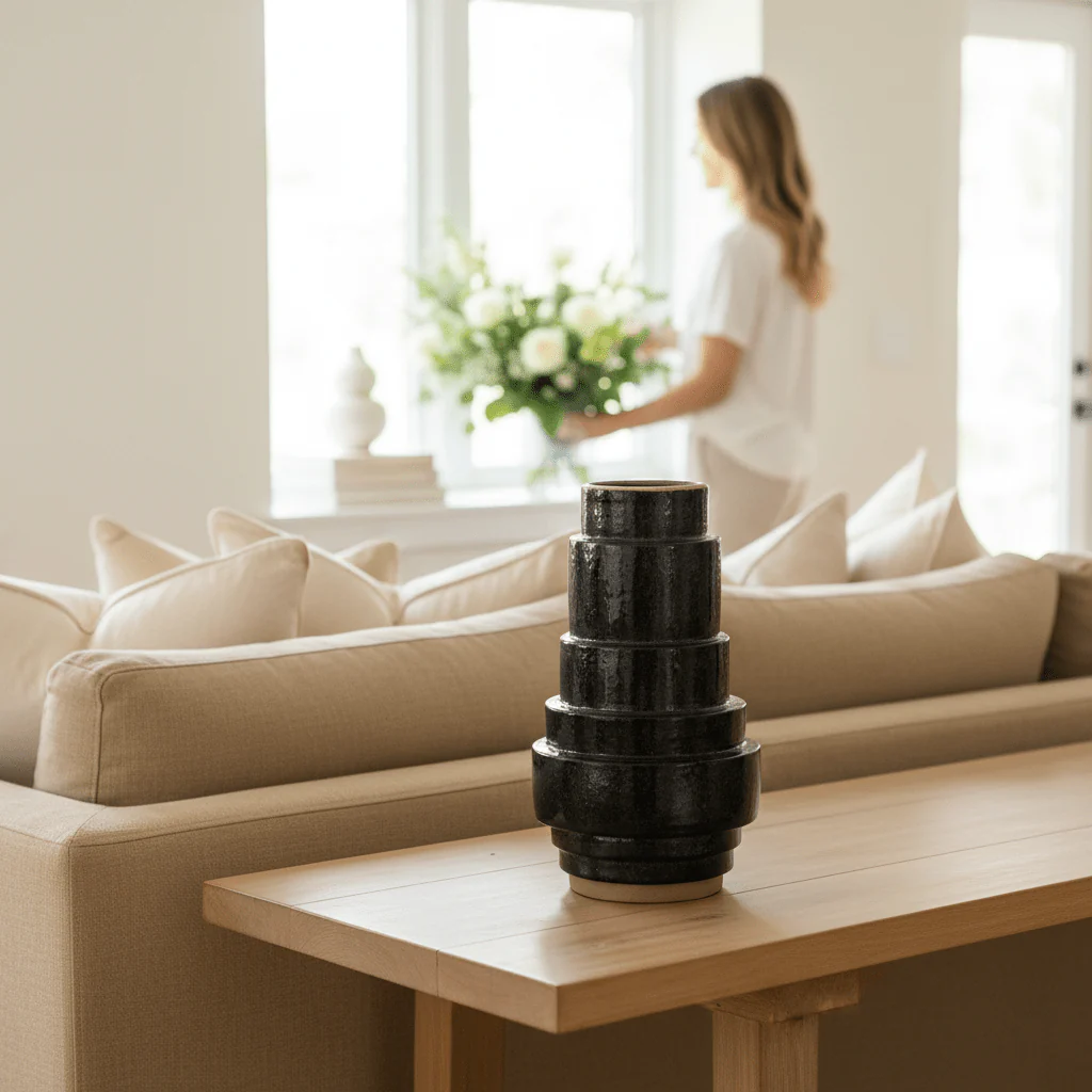 Kaga Black Earthenware Vase - Image 2