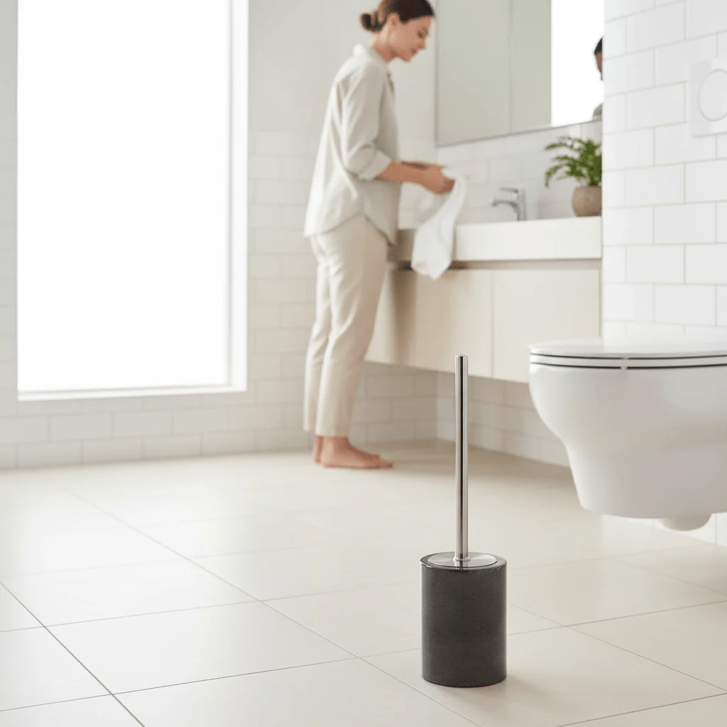 Kamal Dark Grey Marble Effect Toilet Brush - Image 2